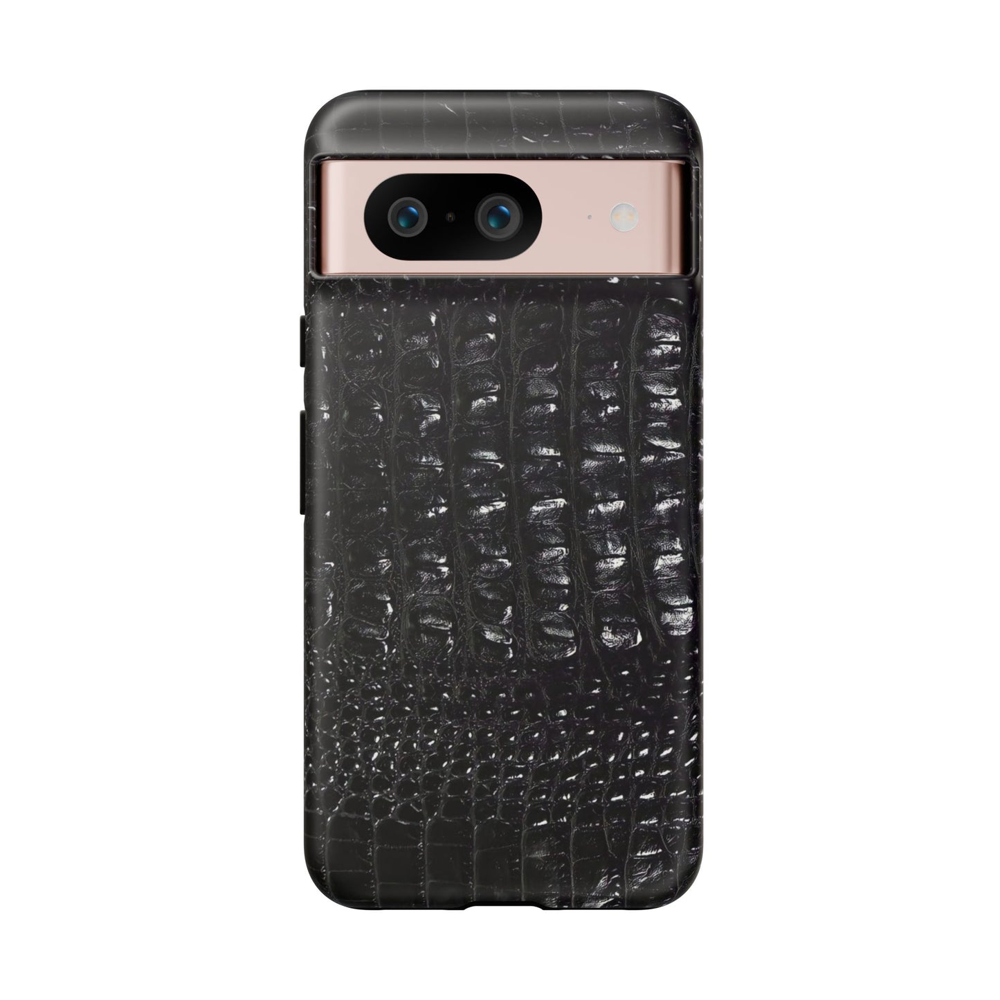 Black Croc Texture Tough Phone Case — Rugged Protective iPhone Cover