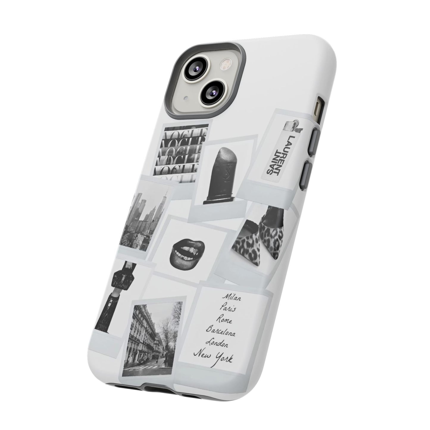 Phone Case — Black & White Polaroid Collage (City, Fashion, Lipstick)