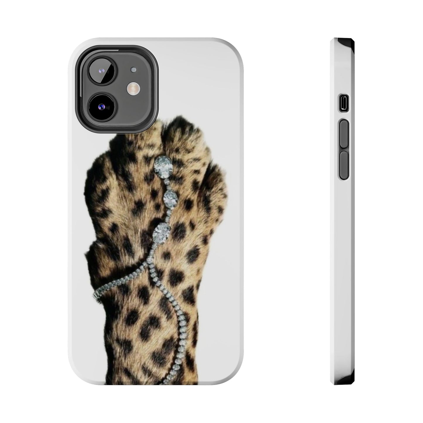 Stylish Leopard Print Tough Phone Case with Diamond Accessories