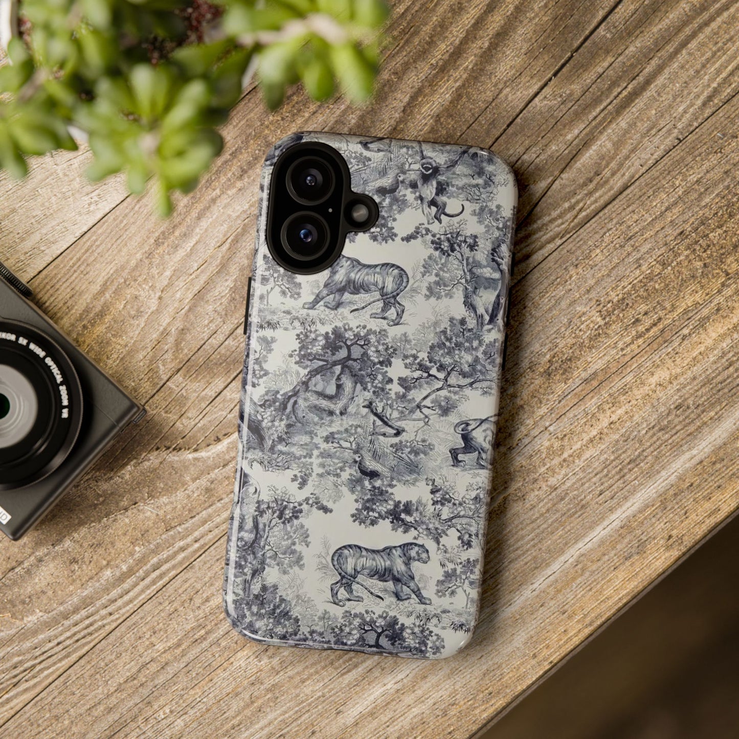 Toile Safari Phone Case — Vintage Tiger & Jungle Pattern Protective Tough Case