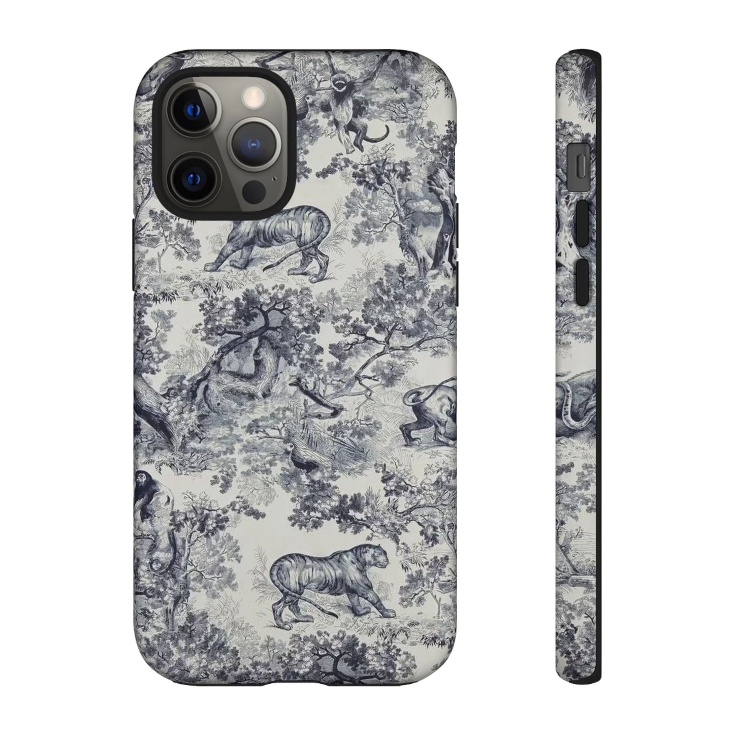 Toile Safari Phone Case — Vintage Tiger & Jungle Pattern Protective Tough Case