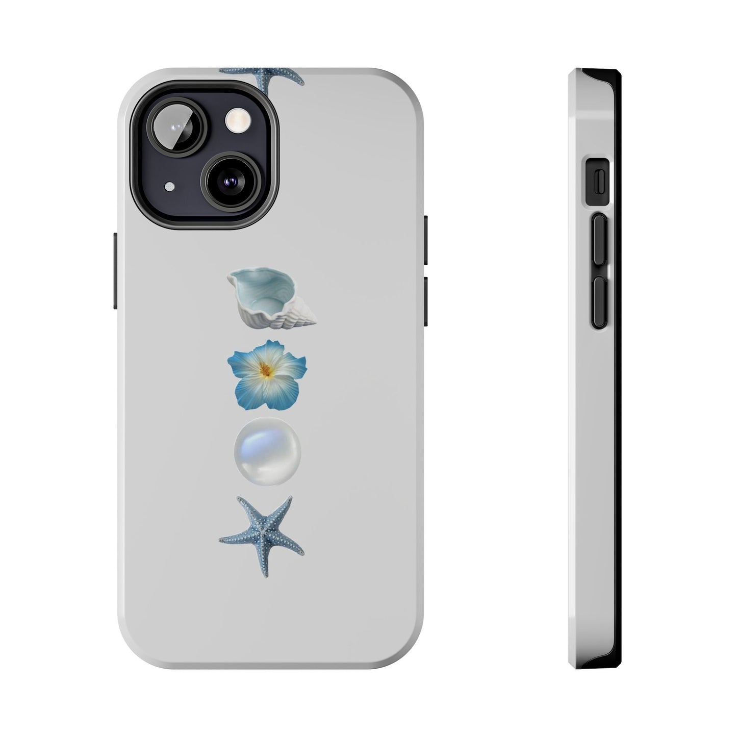Ocean-Inspired Tough Phone Cases - Coastal Design with Shells and Pearls