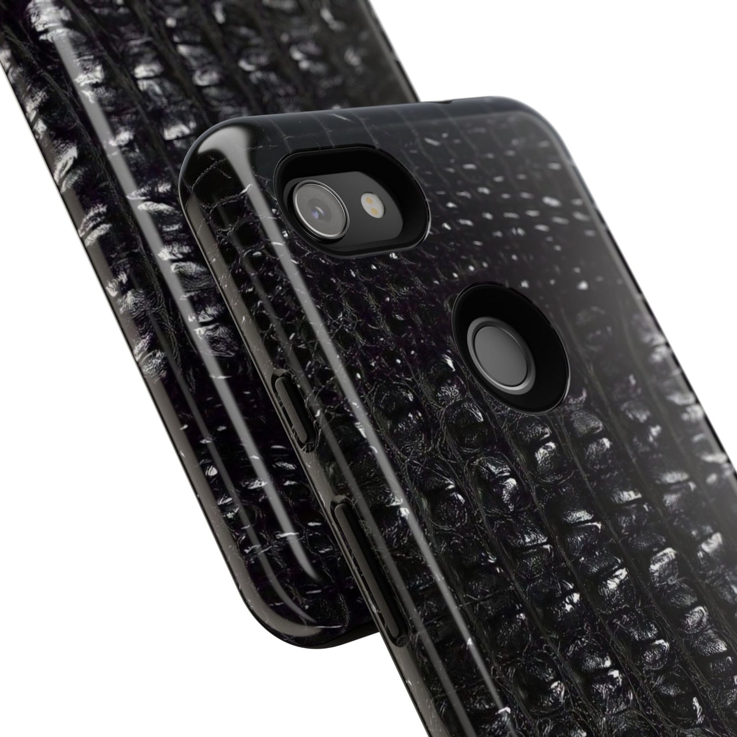 Black Croc Texture Tough Phone Case — Rugged Protective iPhone Cover