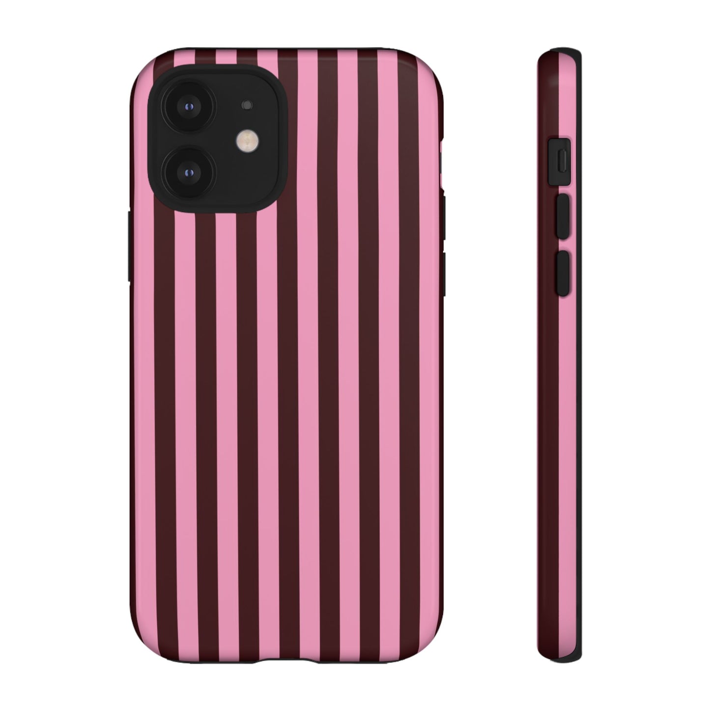 Striped Pink & Burgundy Tough Phone Case — Durable Vertical Stripe Protection